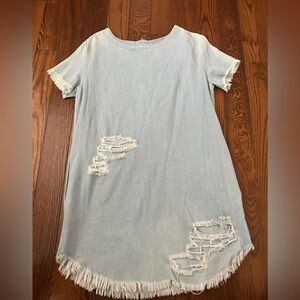 Nameless Frayed Hem Light Blue Denim  Dress